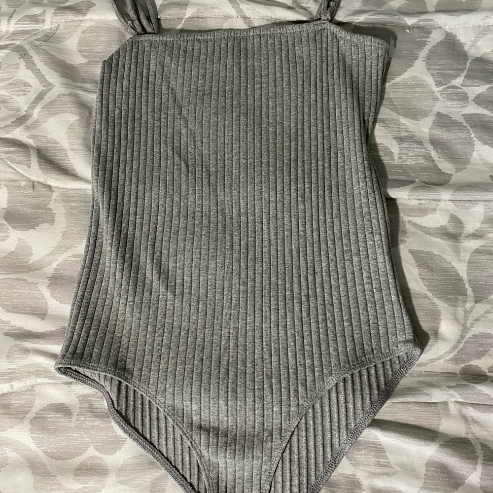 Gray squared neck bodysuit